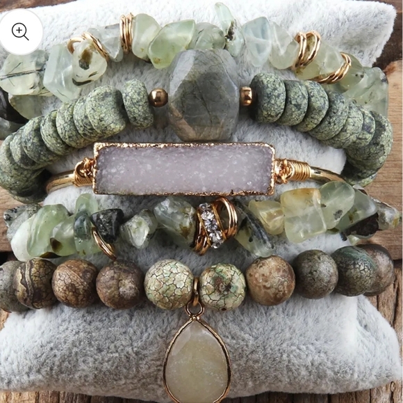Druzy Dreams Stack Bracelets Set In Green - Picture 2 of 8